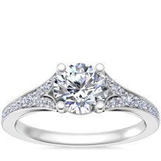 Petite Split Shank Pavé Cathedral Engagement Ring in 14k White Gold (1/5 ct. tw.) 